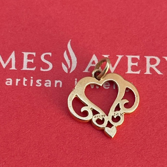 James Avery 14k yellow gold heart scroll charm pendant - Picture 2 of 7